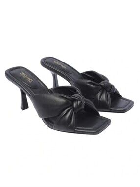 MICHAEL Michael Kors Black Knotted Square-Toe Mule Heels